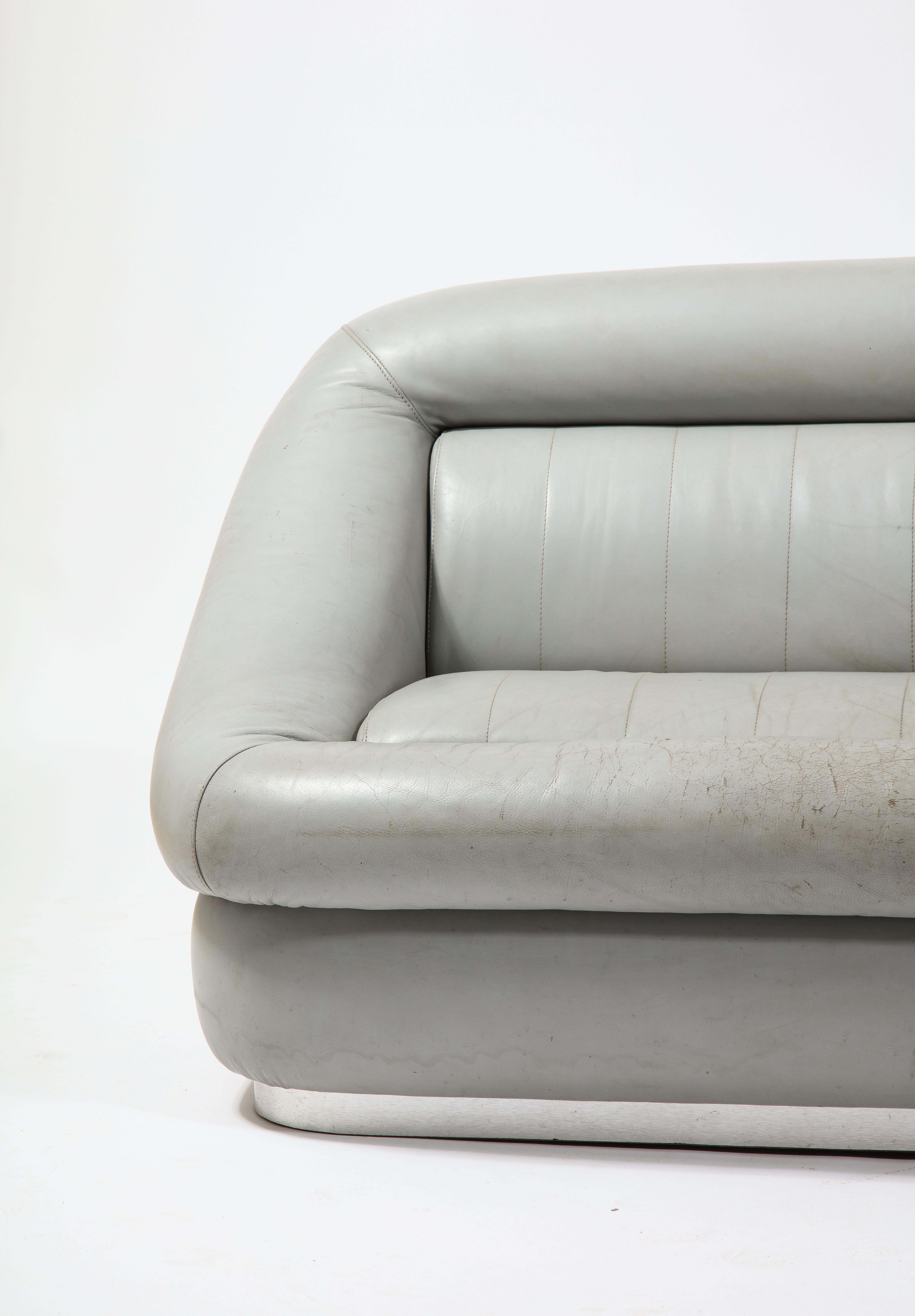 Modern Grey Leather Settee by Cantu, Italy 1970's