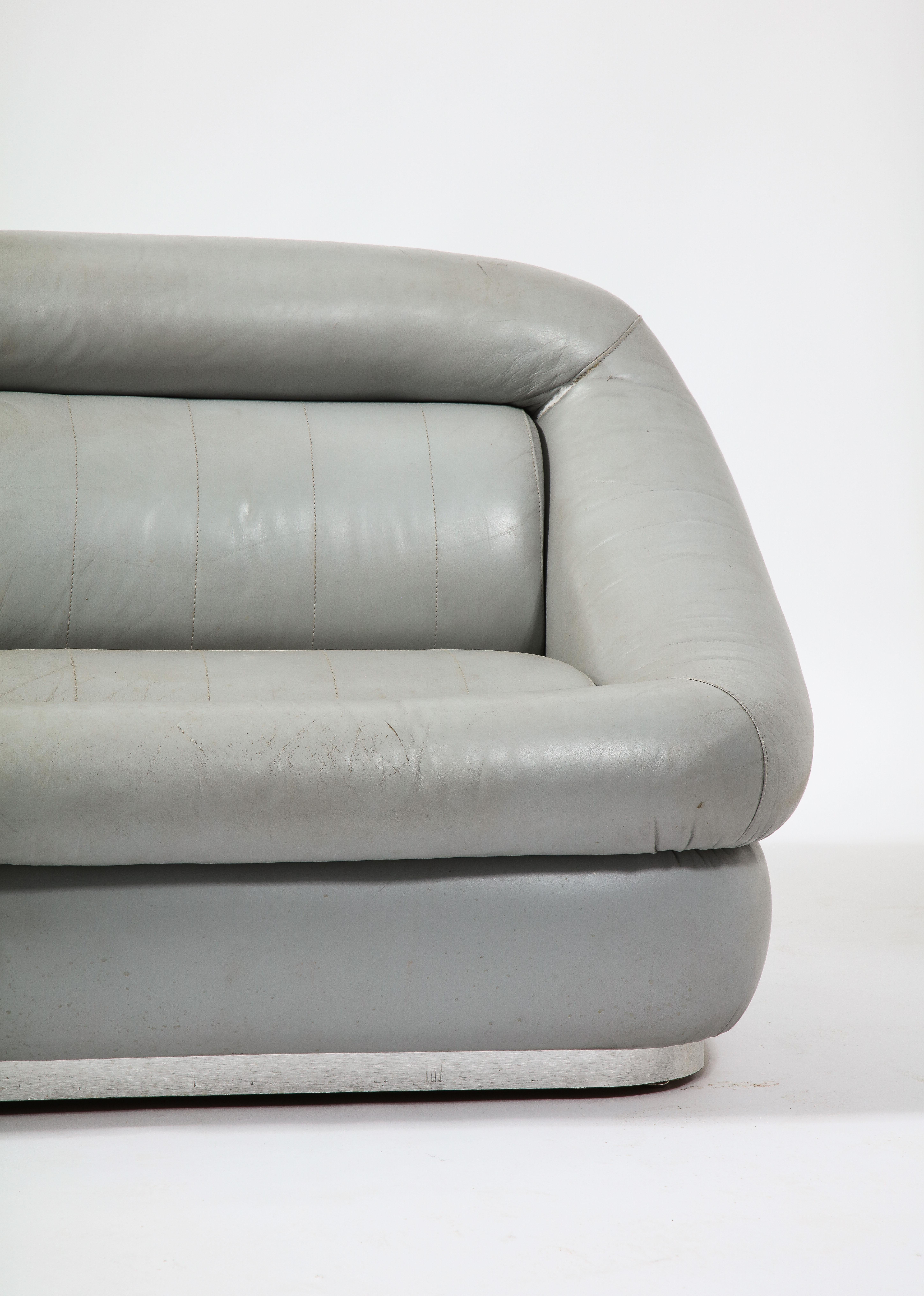 Italian Grey Leather Settee by Cantu, Italy 1970's
