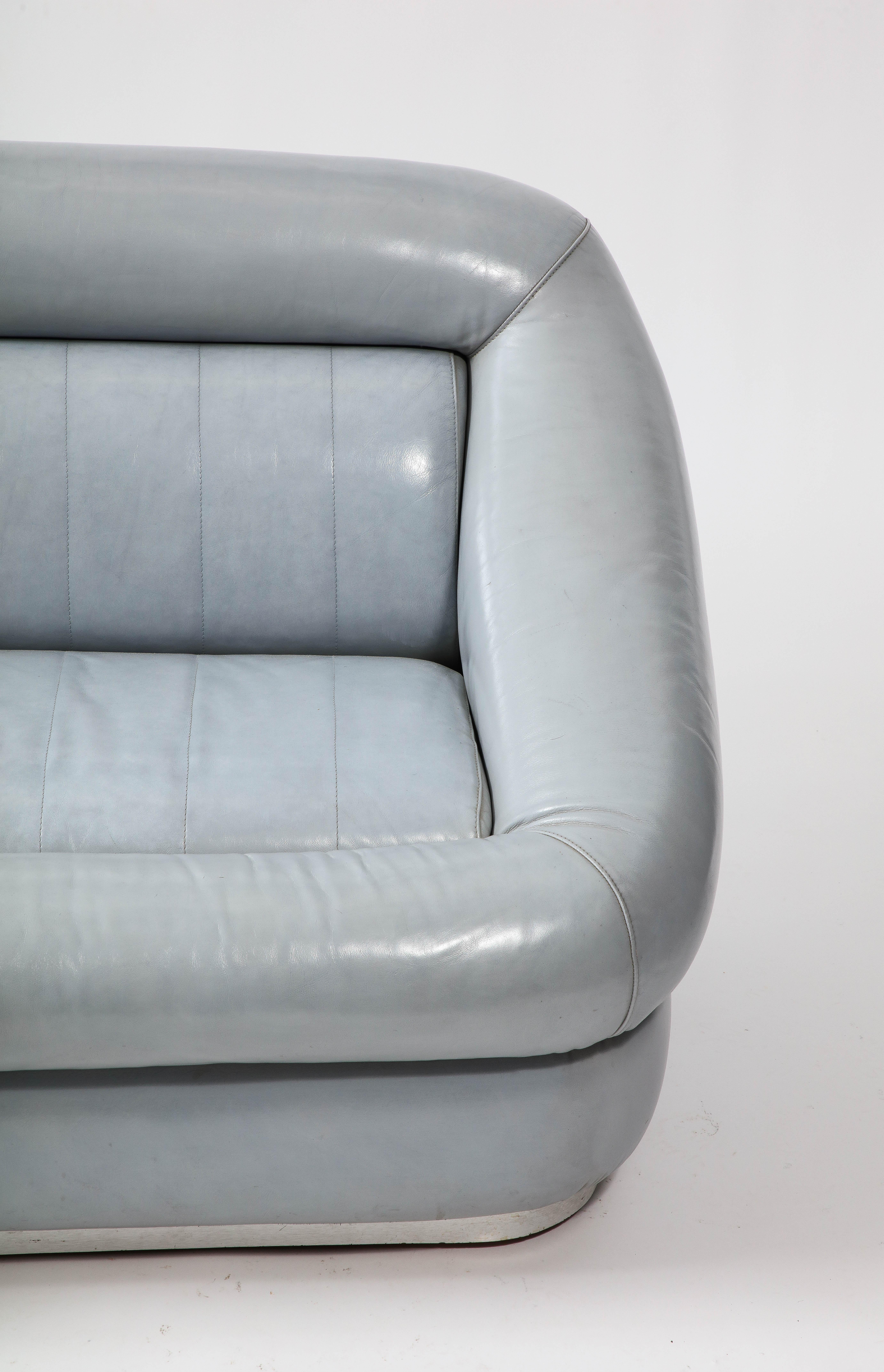Italian Cantu Grey Leather Settee, Italy 1970's