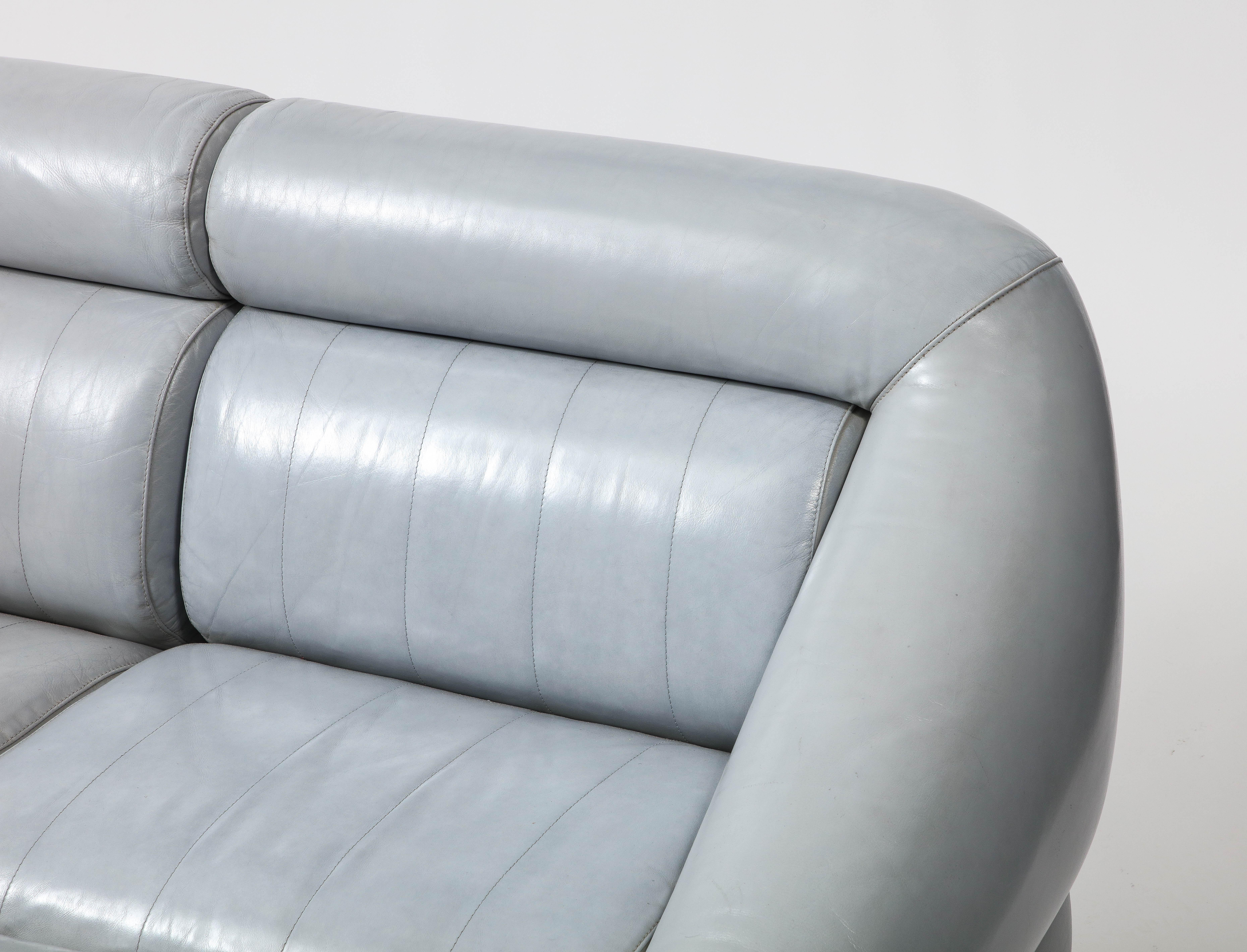 20th Century Cantu Grey Leather Settee, Italy 1970's For Sale