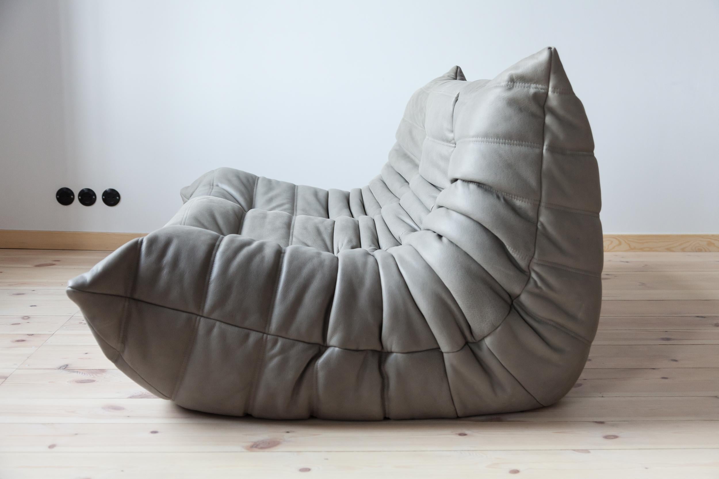 Grey Leather Togo Sofa Set by Michel Ducaroy for Ligne Roset, Set of Five im Angebot 4