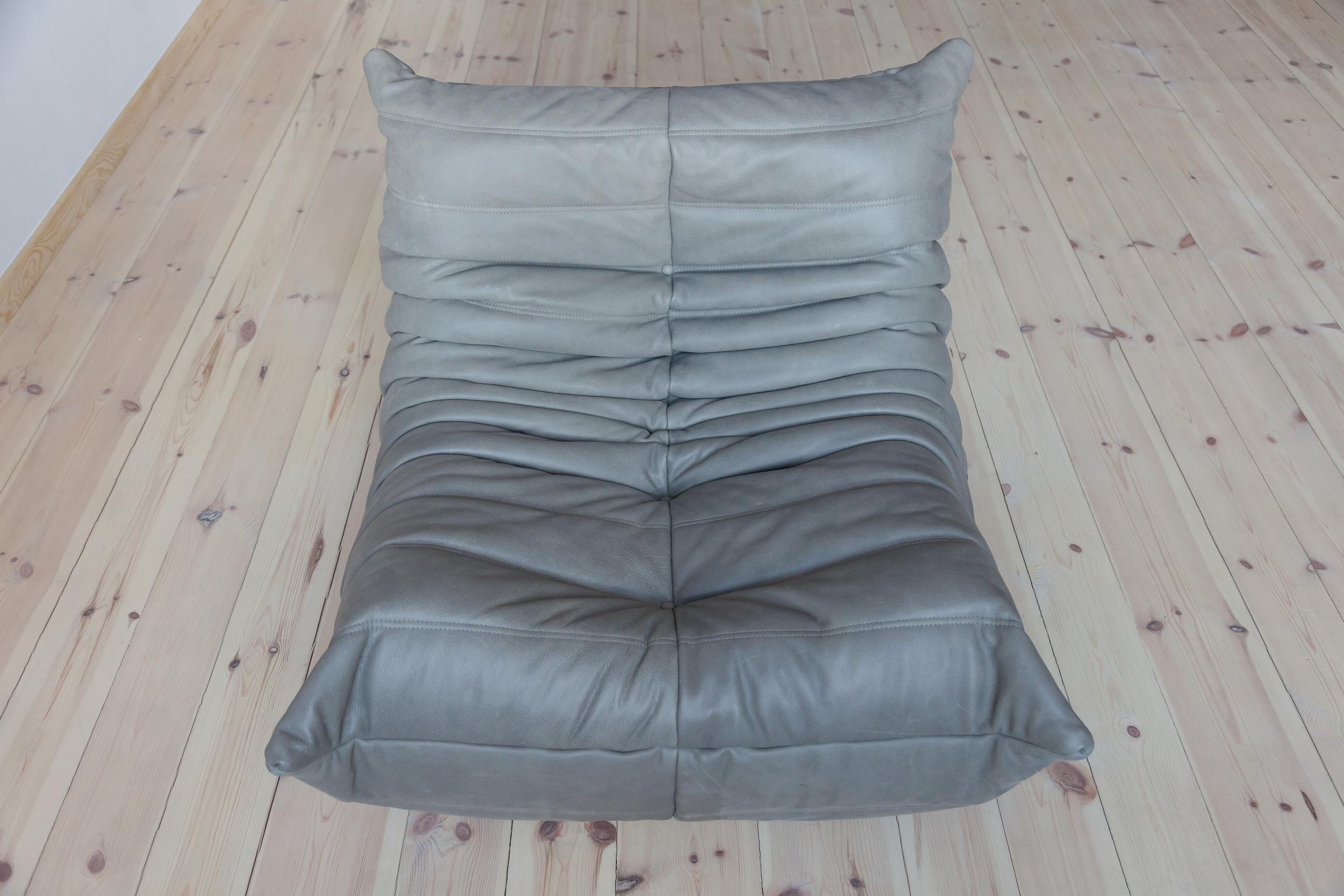 Grey Leather Togo Sofa Set by Michel Ducaroy for Ligne Roset, Set of Five im Angebot 6