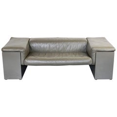 Grey Leather Two-Seat Sofa Brigadier by Cini Boeri for Knoll