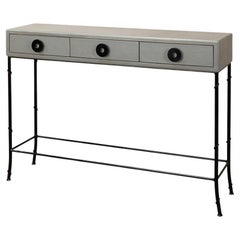 Grey Leather Wrapped Modern Console Table