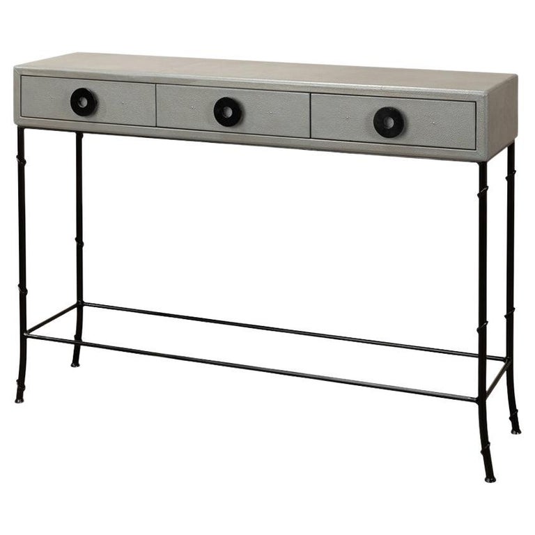 Grey Leather Wrapped Modern Console Table For Sale at 1stDibs
