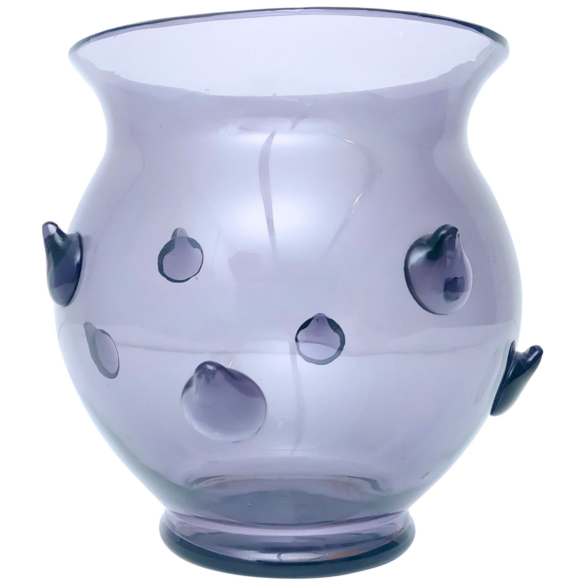 Grey / Lilac Blown Murano Glass Vase with Bugne, Italy, 1980s
