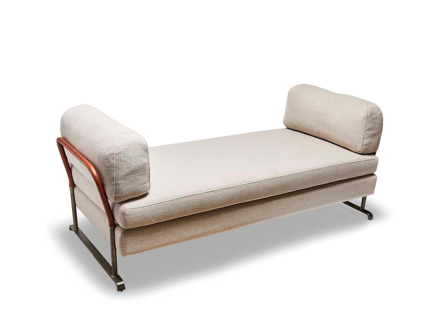 American Grey Linen and Leather Maker's Daybed by Lawson-Fenning