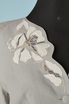 Abito con gonna in lino grigio con applicazioni floreali Emmanuelle Khanh