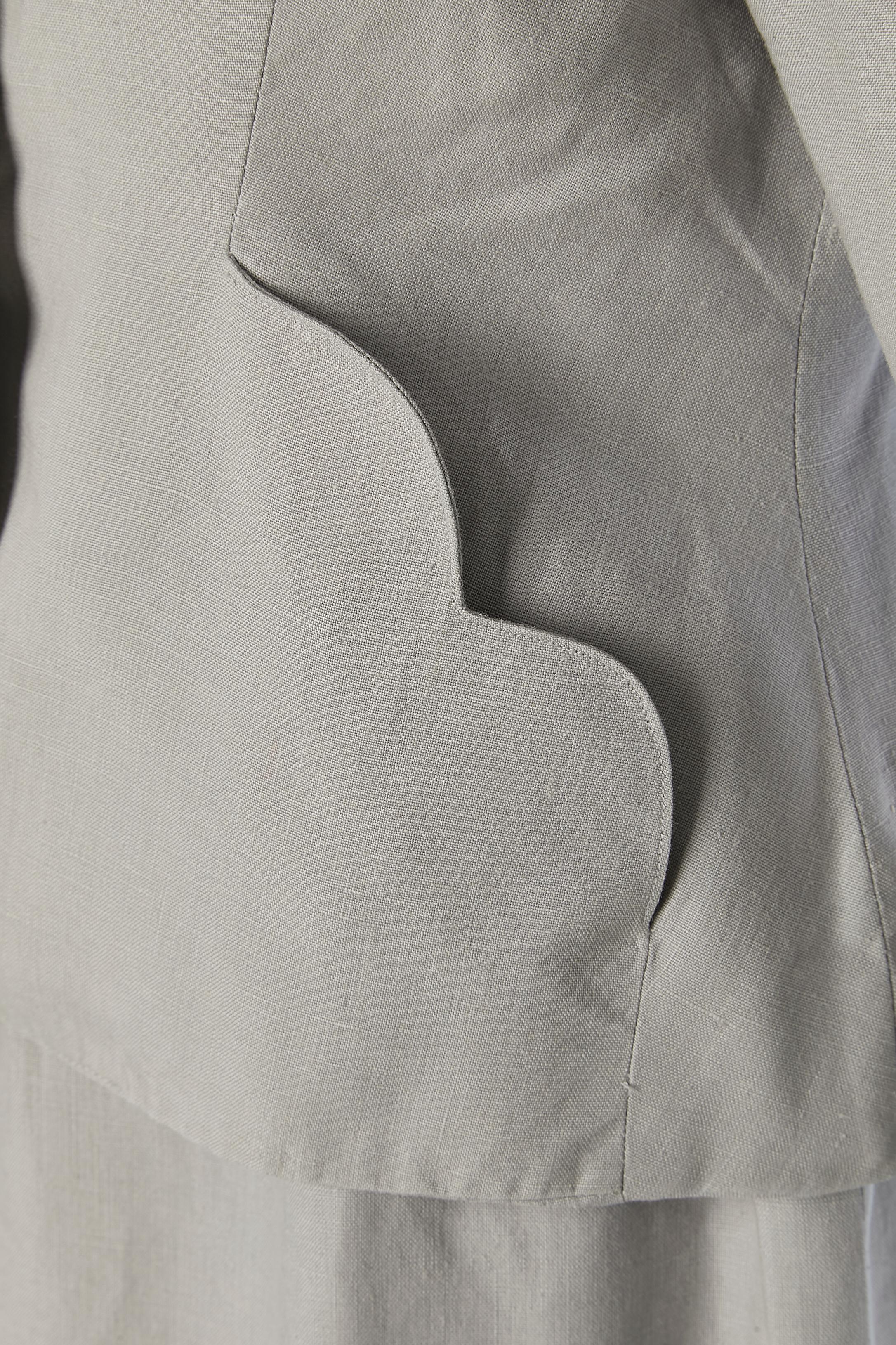 Traje de falda de lino gris con aplique de flores EMMANUELLE KHANH en Excelente estado para la venta en Saint-Ouen-Sur-Seine, FR