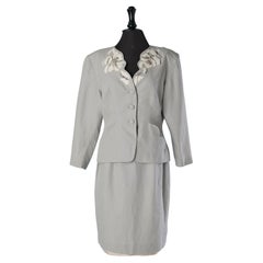 Abito con gonna in lino grigio con applicazioni floreali Emmanuelle Khanh