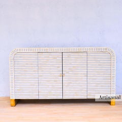 Grey Lines Pattern Inlay Side Board Handcrafted by Artisanal