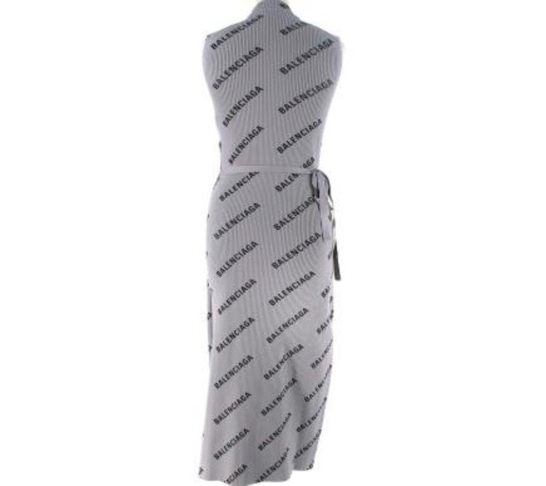 Gray Balenciaga Grey Logo Printed Ribbed-Knit Dress - S For Sale