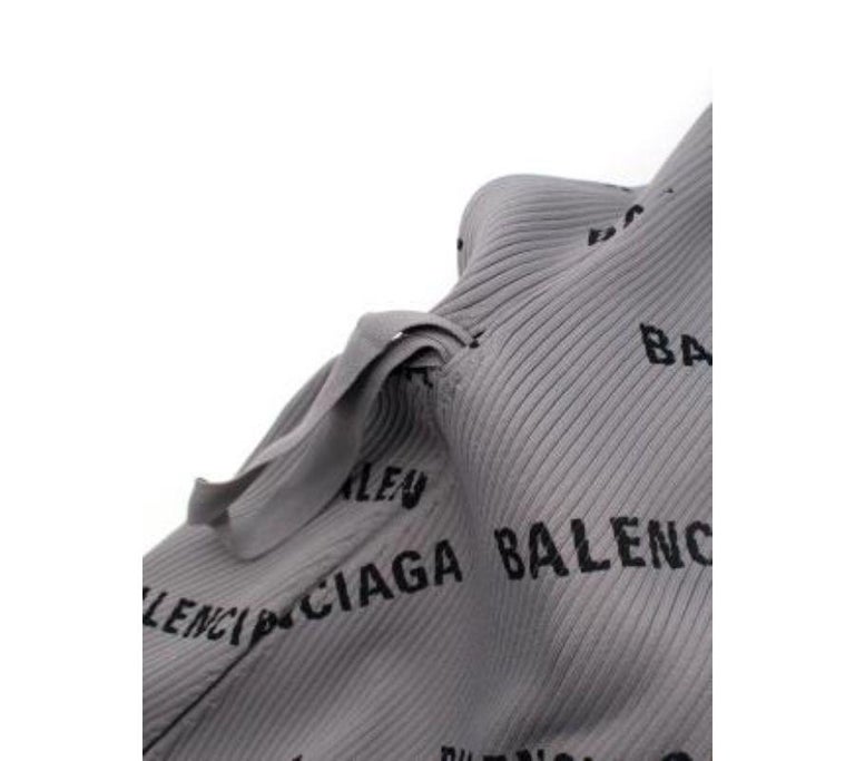 Women's Balenciaga Grey Logo Printed Ribbed-Knit Dress - S For Sale