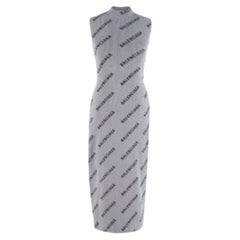 Balenciaga Grey Logo Printed Ribbed-Knit Dress - S