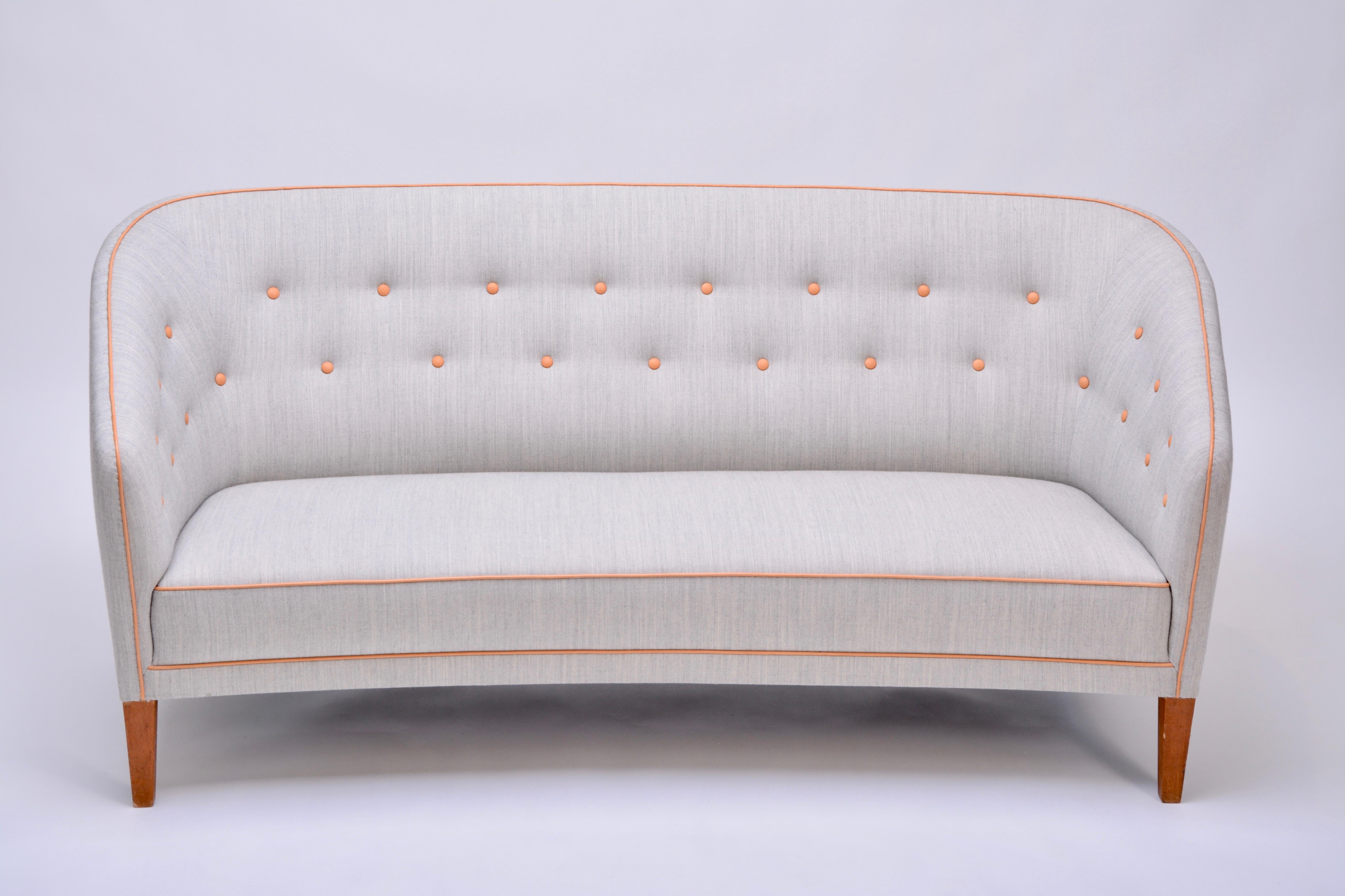 Oak Grey Danish Mid-Century Modern three-seat sofa by Ludvig Pontoppidan 