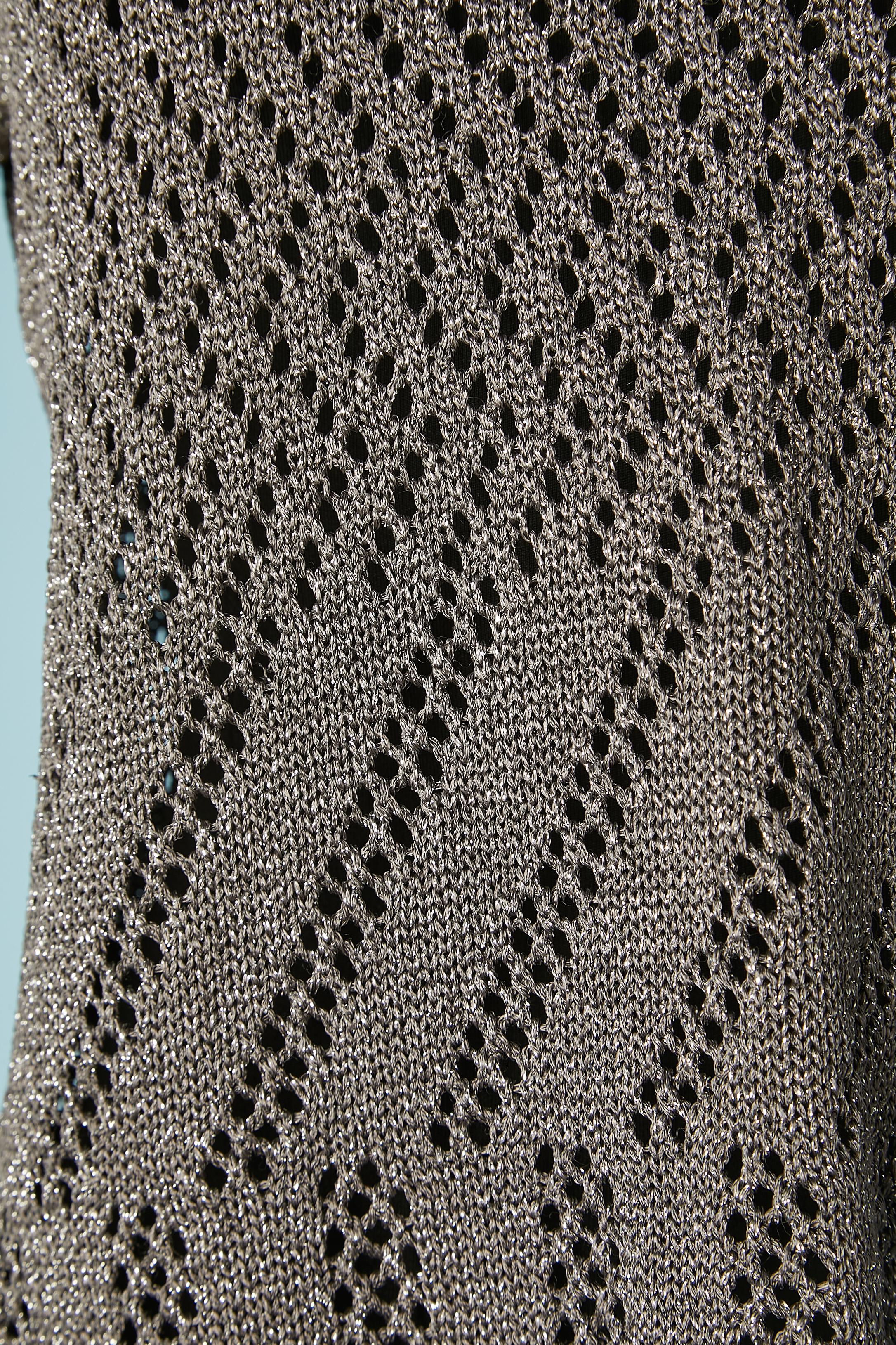Black Grey lurex see-through turtle neck sweater Salvatore Ferragamo  For Sale