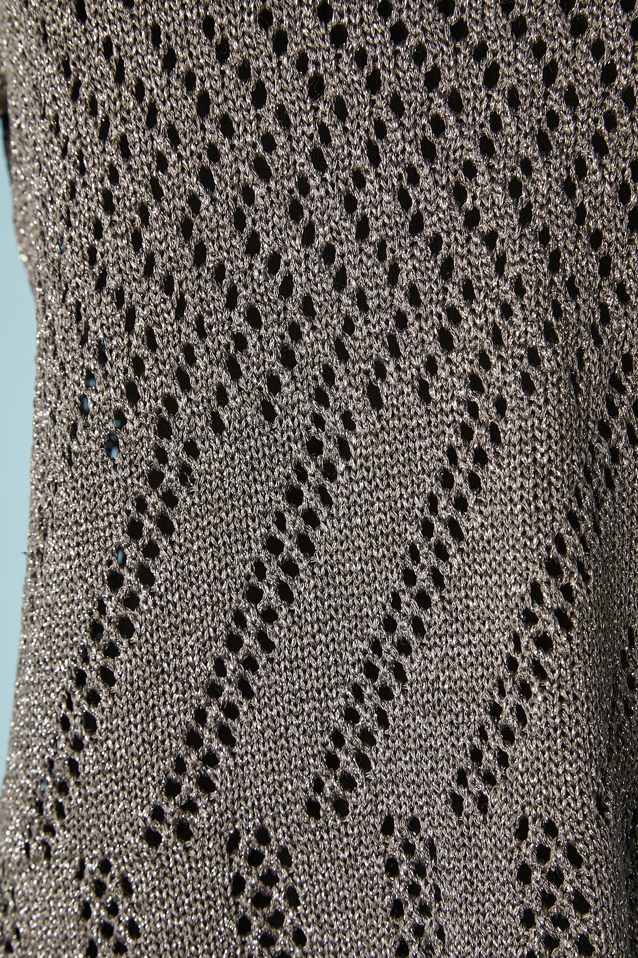 Noir Pull à col roulé en lurex gris à carreaux Salvatore Ferragamo en vente