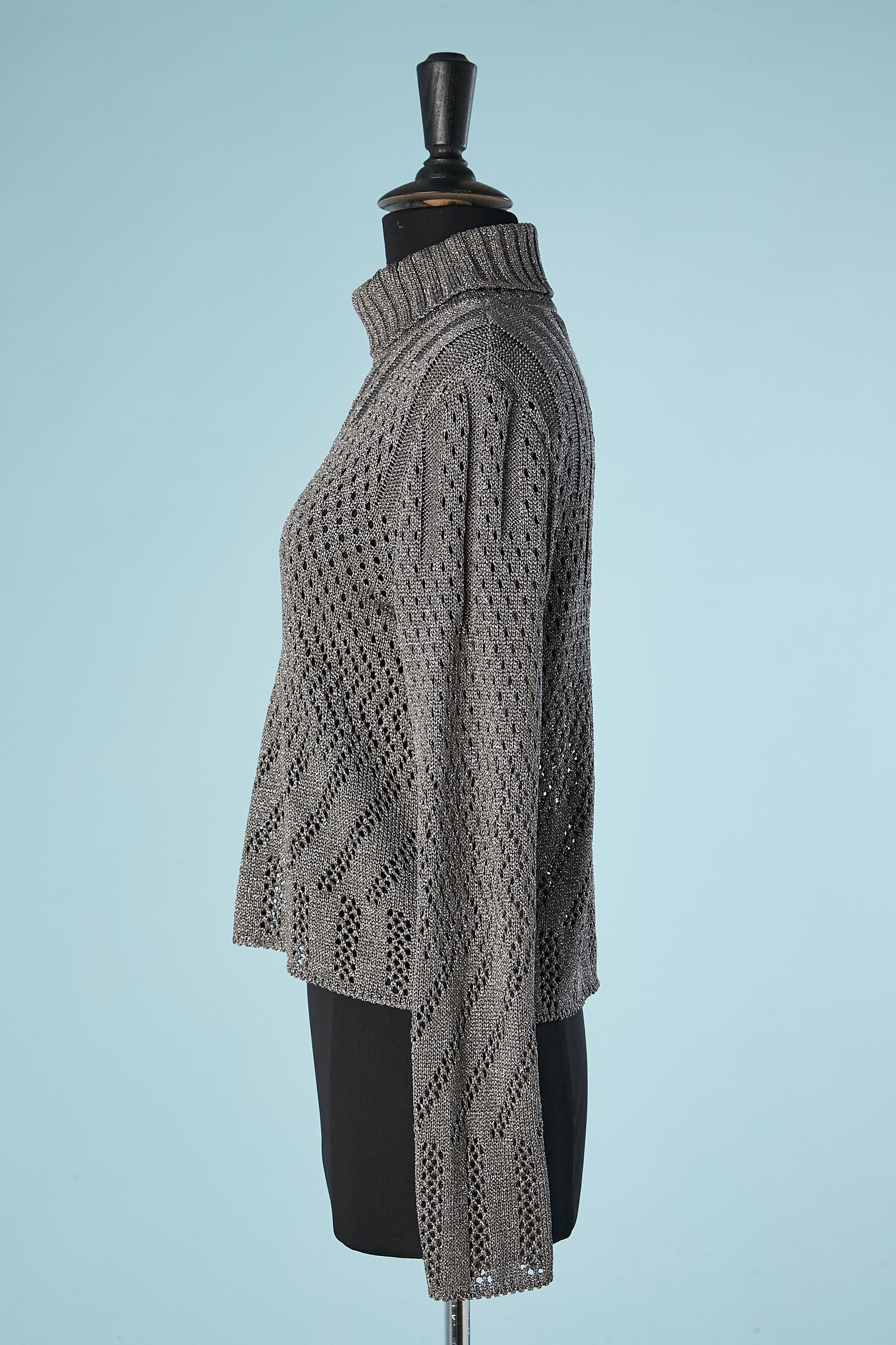 Grey lurex see-through turtle neck sweater Salvatore Ferragamo  In Excellent Condition For Sale In Saint-Ouen-Sur-Seine, FR