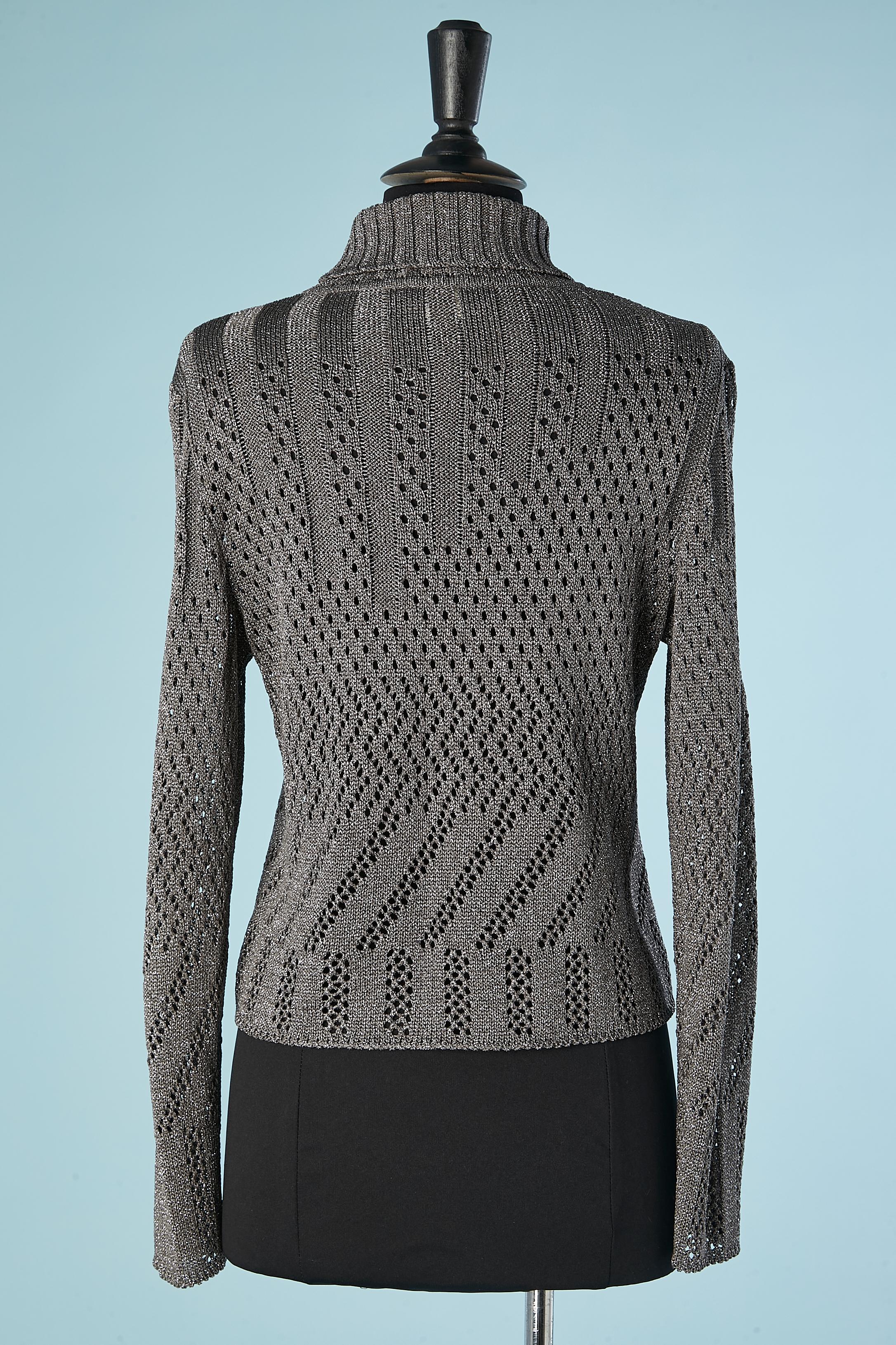 Women's Grey lurex see-through turtle neck sweater Salvatore Ferragamo  For Sale