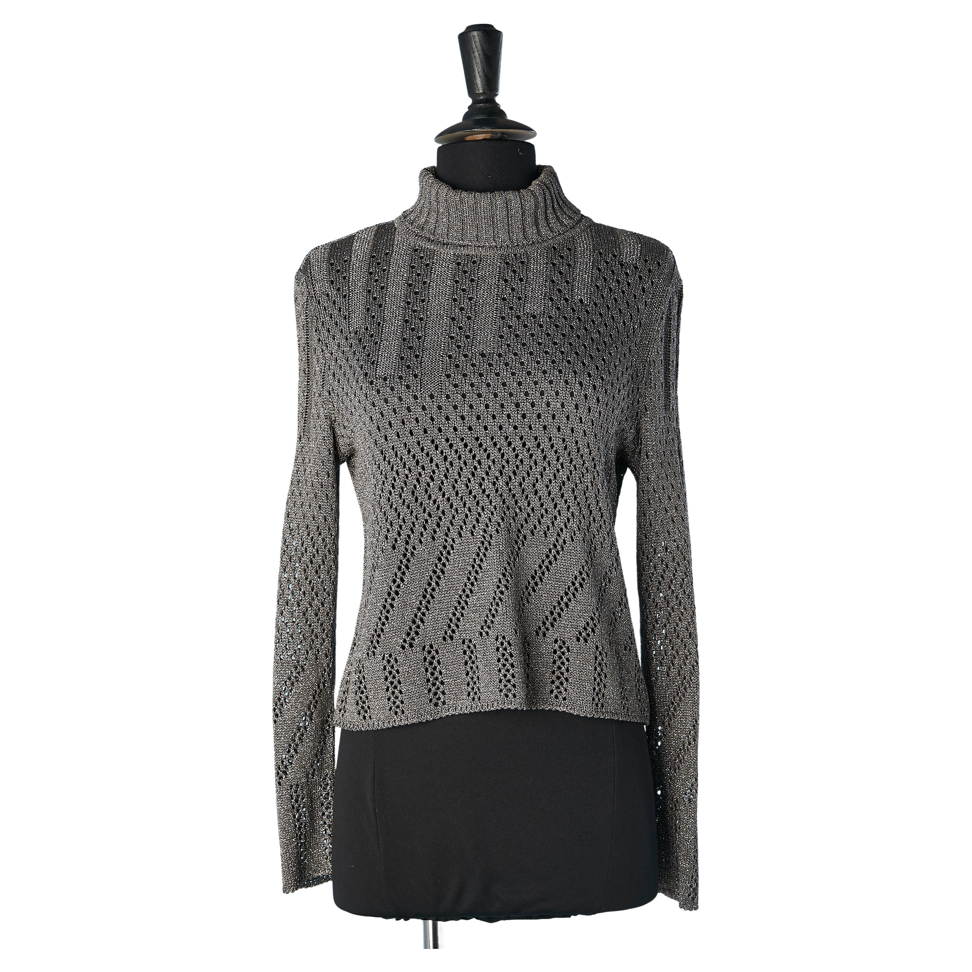 Grey lurex see-through turtle neck sweater Salvatore Ferragamo  For Sale