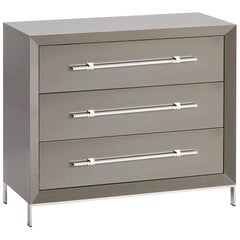 Grey Magna Chest of Drawers with Polished Stainless Steel Handles and Feet