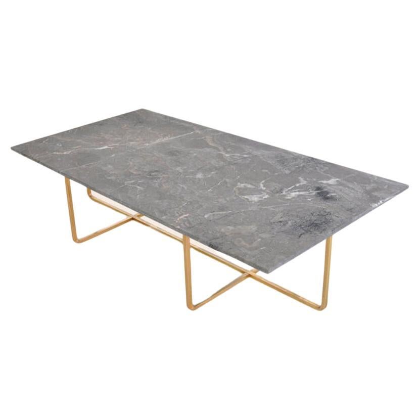 Grey Marble and Brass Large Ninety Table by OxDenmarq