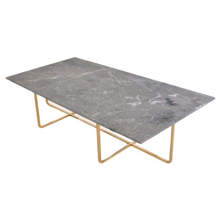 Grey Marble and Brass Large Ninety Table by OxDenmarq For Sale