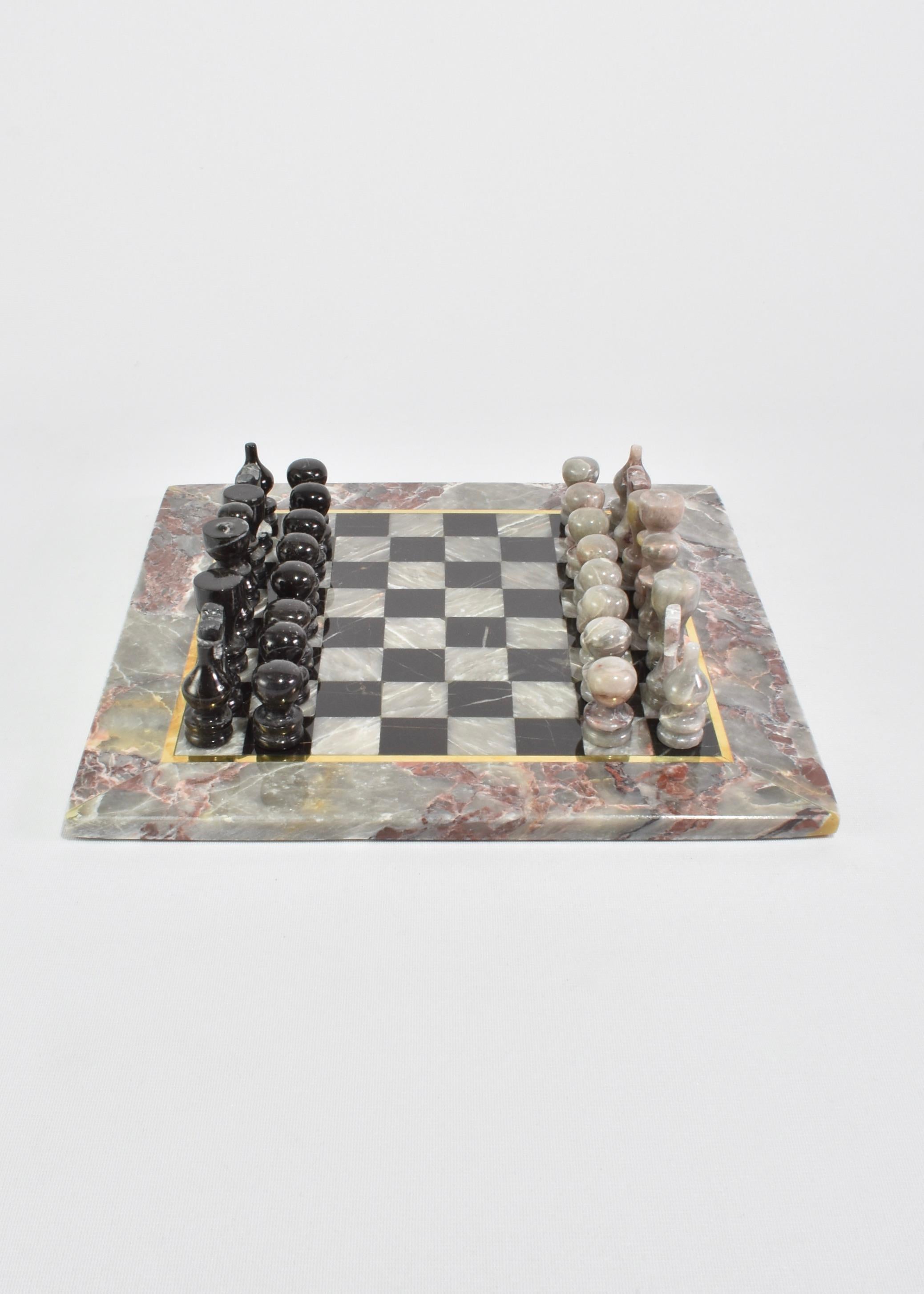 Hand-Carved Grey Marble Chess Set For Sale