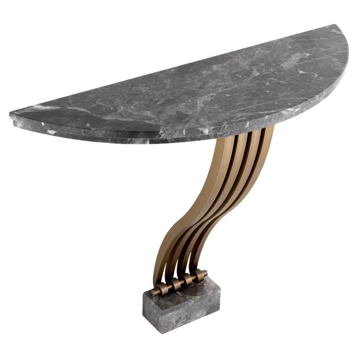 Grey Marble Console Table with Brushed Brass Finish