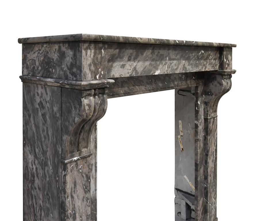 French Grey marble fireplace mantel 19th Century For Sale