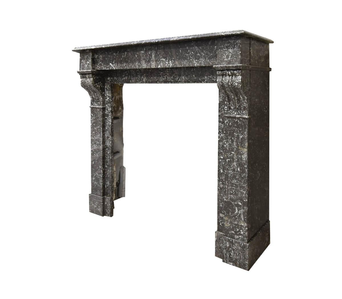Late 19th Century Grey marble Front fireplace mantel 19th Century For Sale