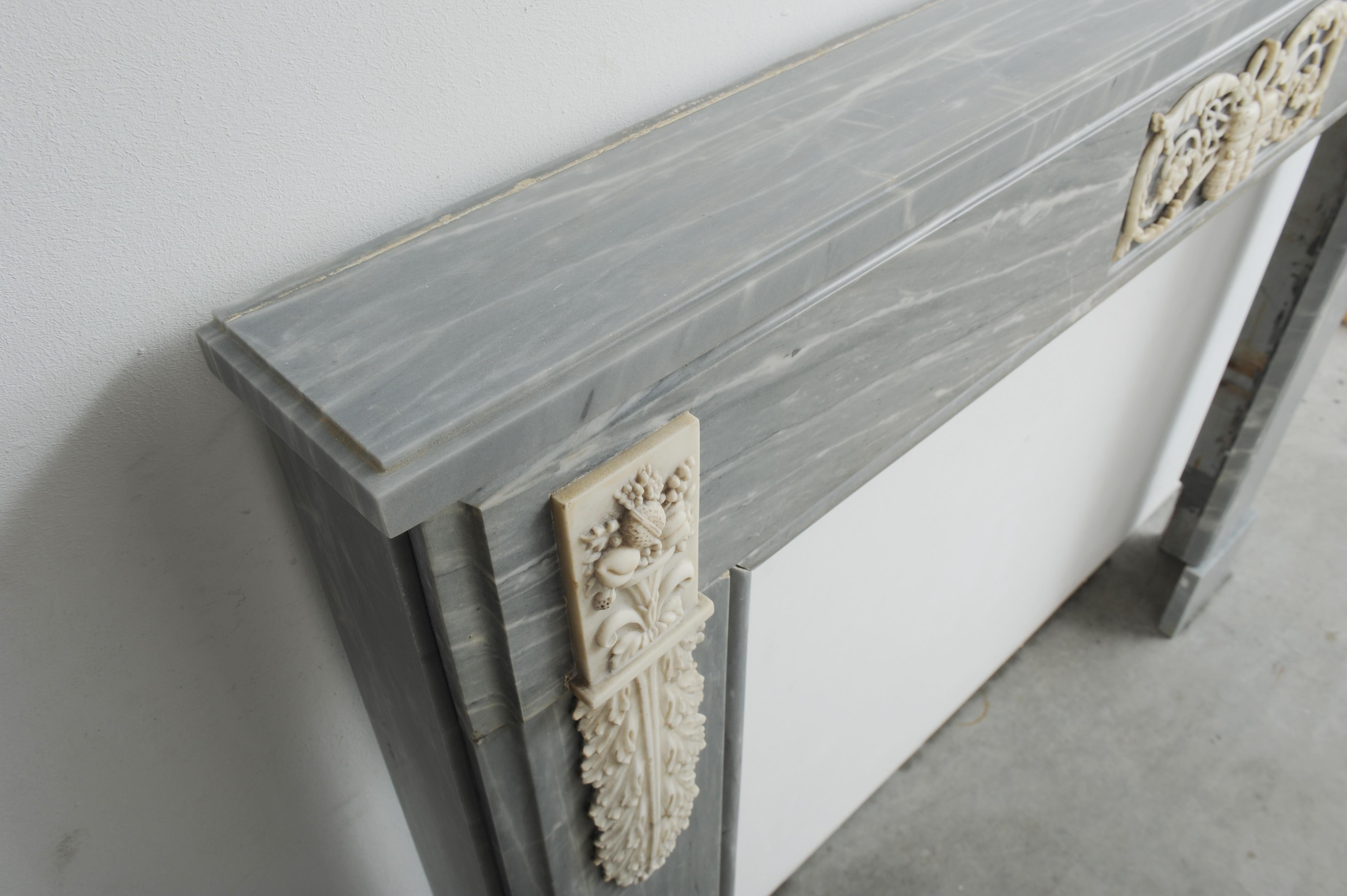Grey Marble Louis XVI Fireplace Mantel For Sale 9
