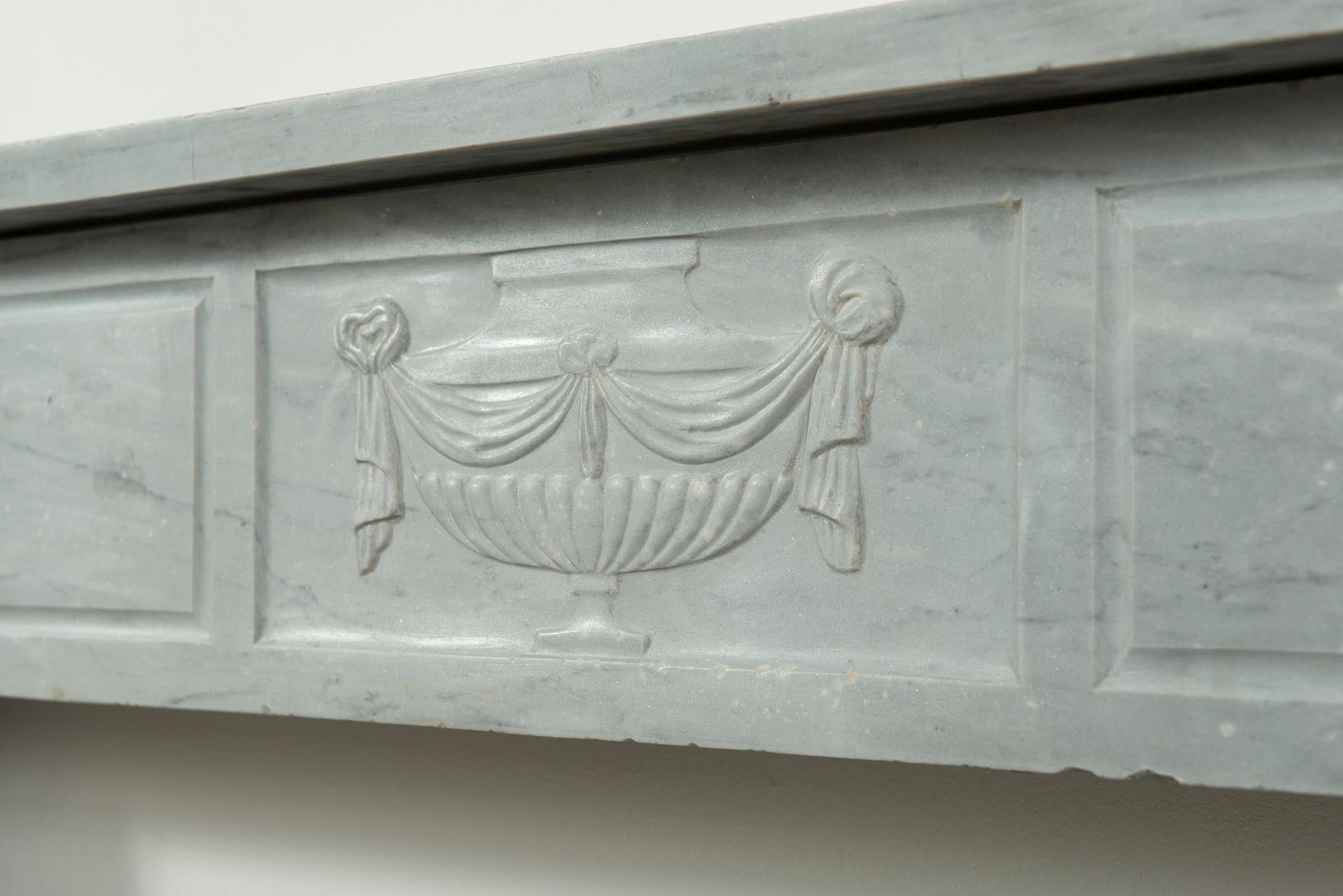 Grey Marble Louis XVI Fireplace Mantel For Sale 2
