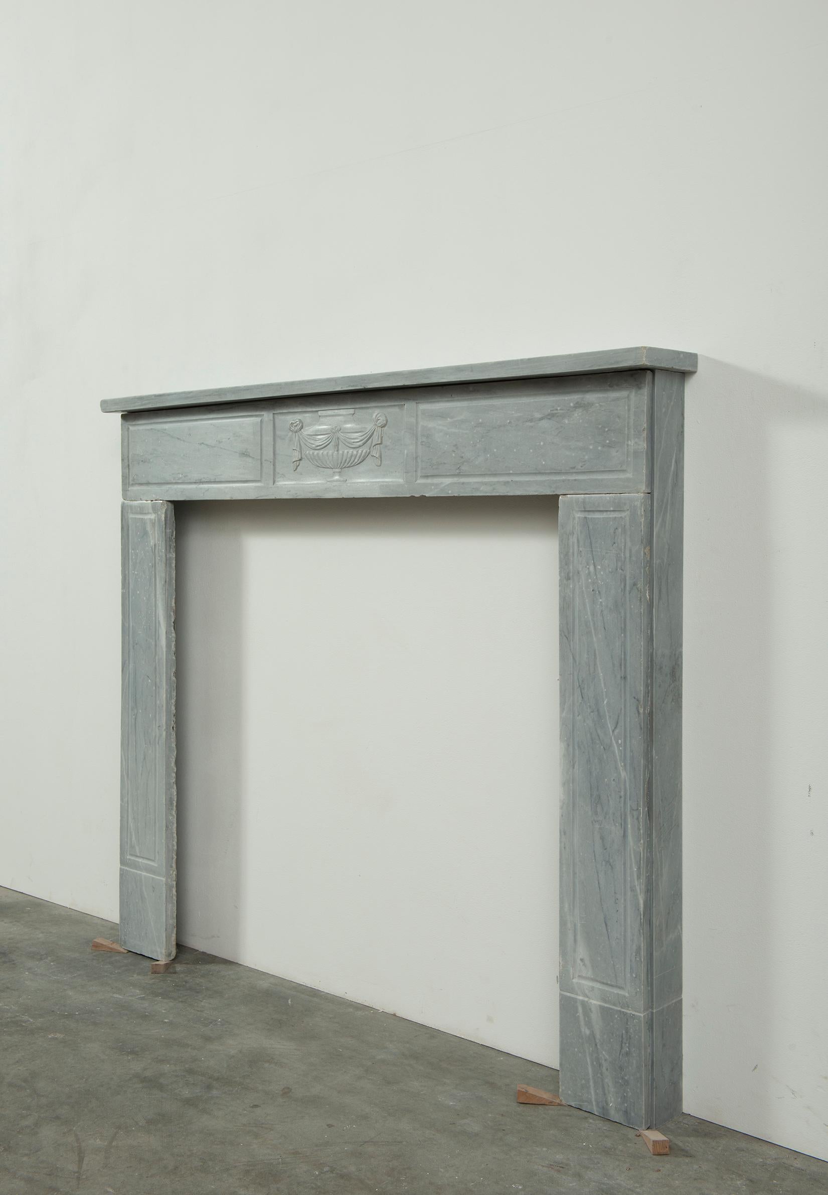 Grey Marble Louis XVI Fireplace Mantel For Sale 3