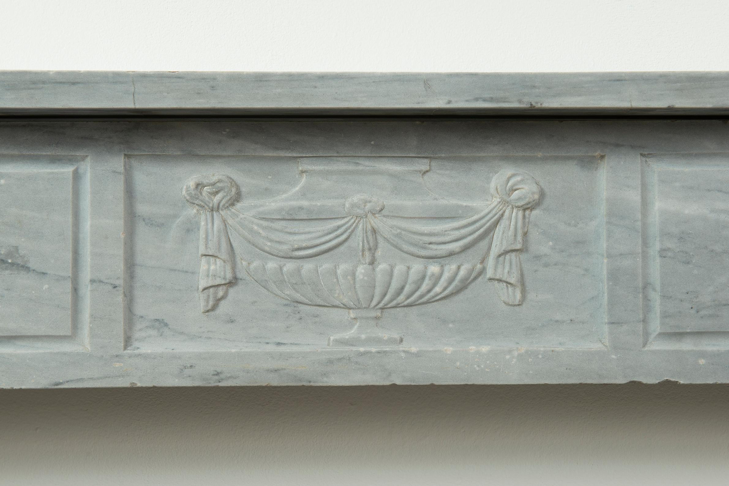 Grey Marble Louis XVI Fireplace Mantel For Sale 4