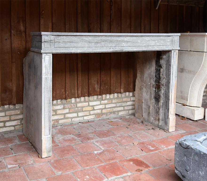 French Grey marble stone Louis XVI fireplace 19th Century For Sale