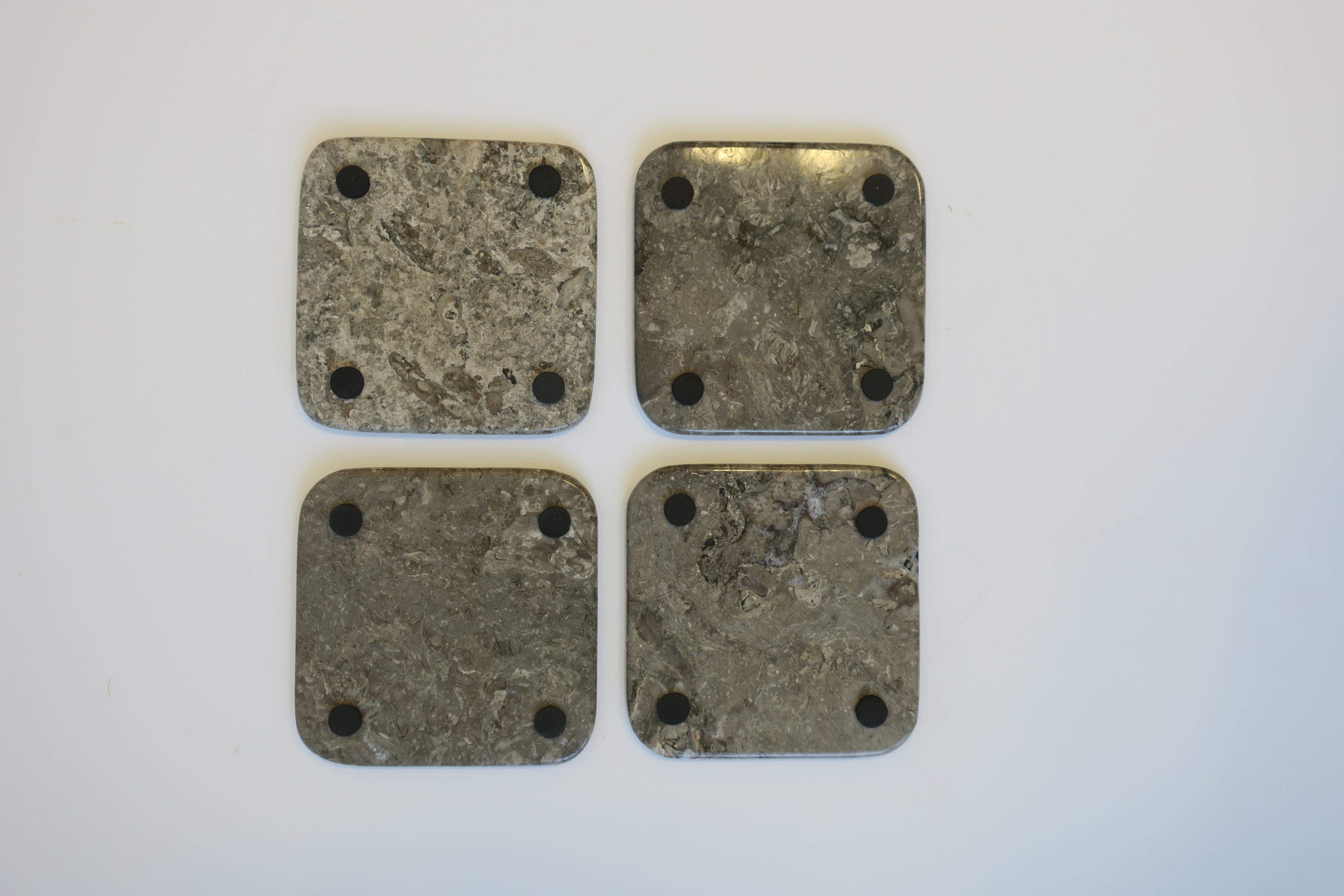 Grey Marble Stone Modern Cocktail or Drink Coasters, Set of 4 For Sale 1