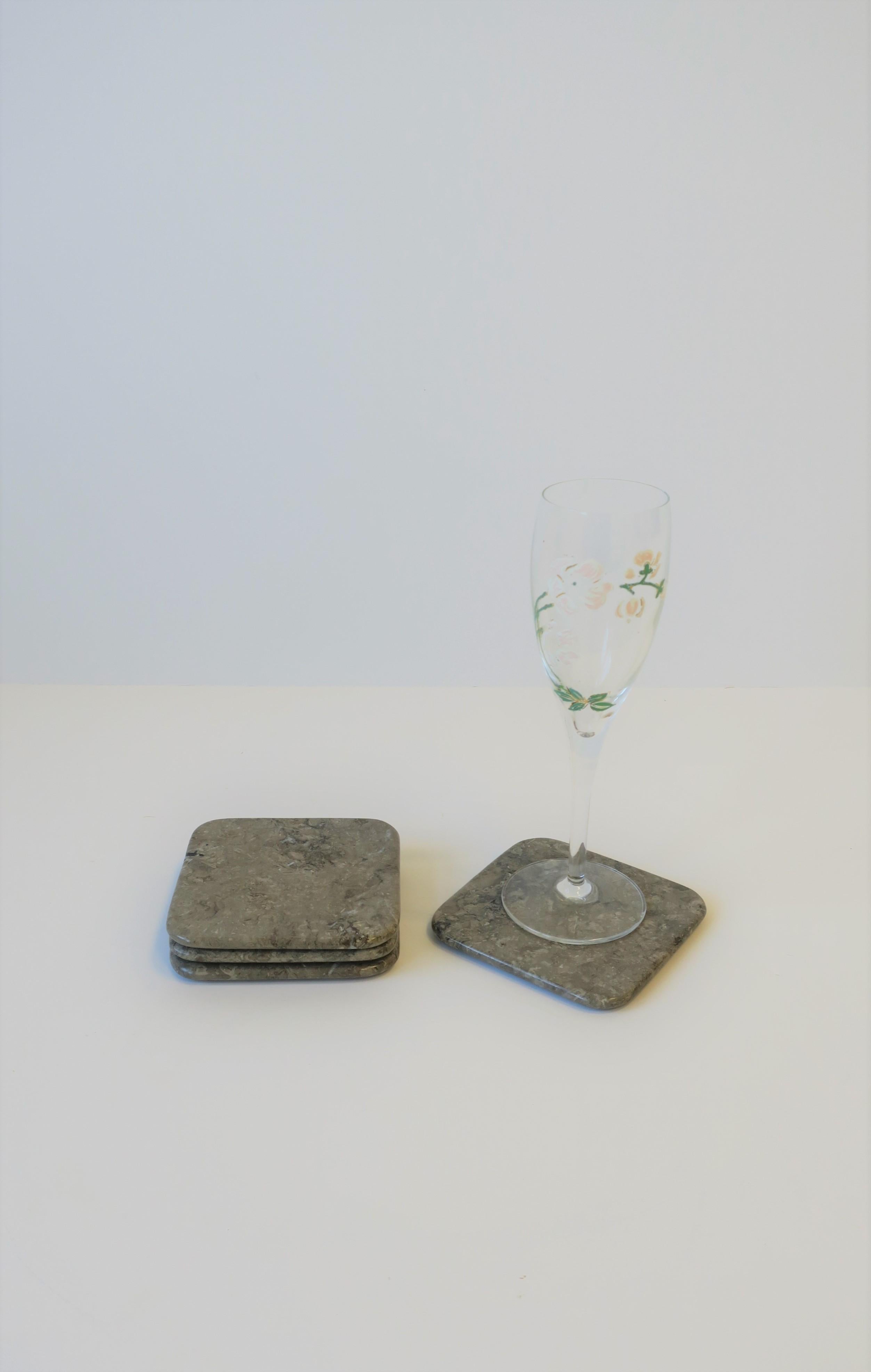 Post-Modern Grey Marble Stone Modern Cocktail or Drink Coasters, Set of 4 For Sale