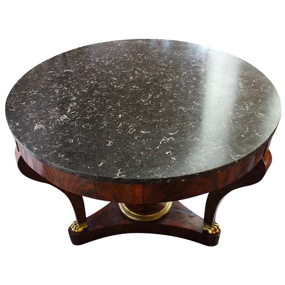 Grey Marble-Top Centre Pedestal Table Empire Style William IV, French