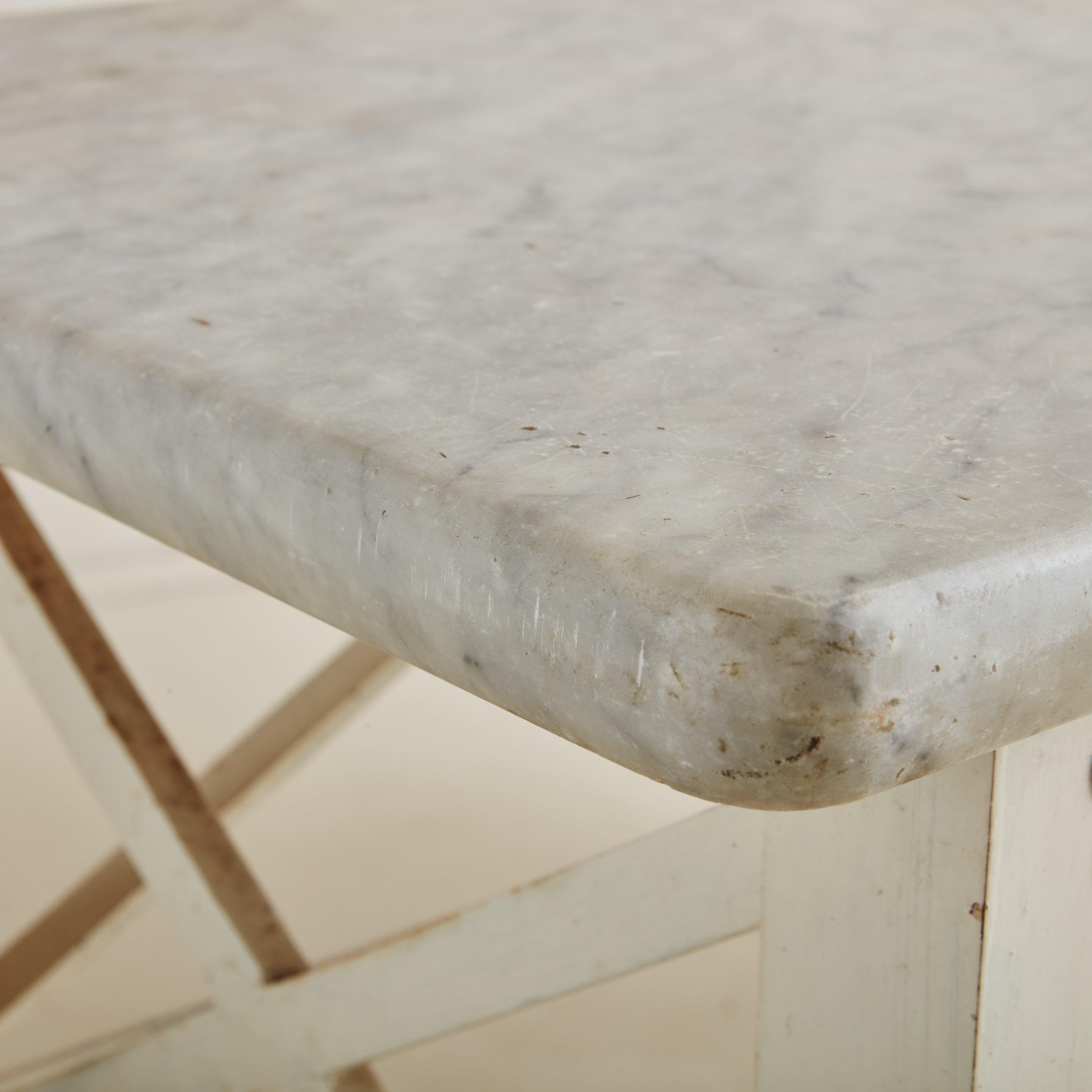 Grey Marble Top Kitchen Island with Cream Metal Base, Italy Early 20th Century 5