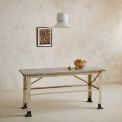 Grey Marble Top Kitchen Island with Cream Metal Base, Italy Early 20th Century