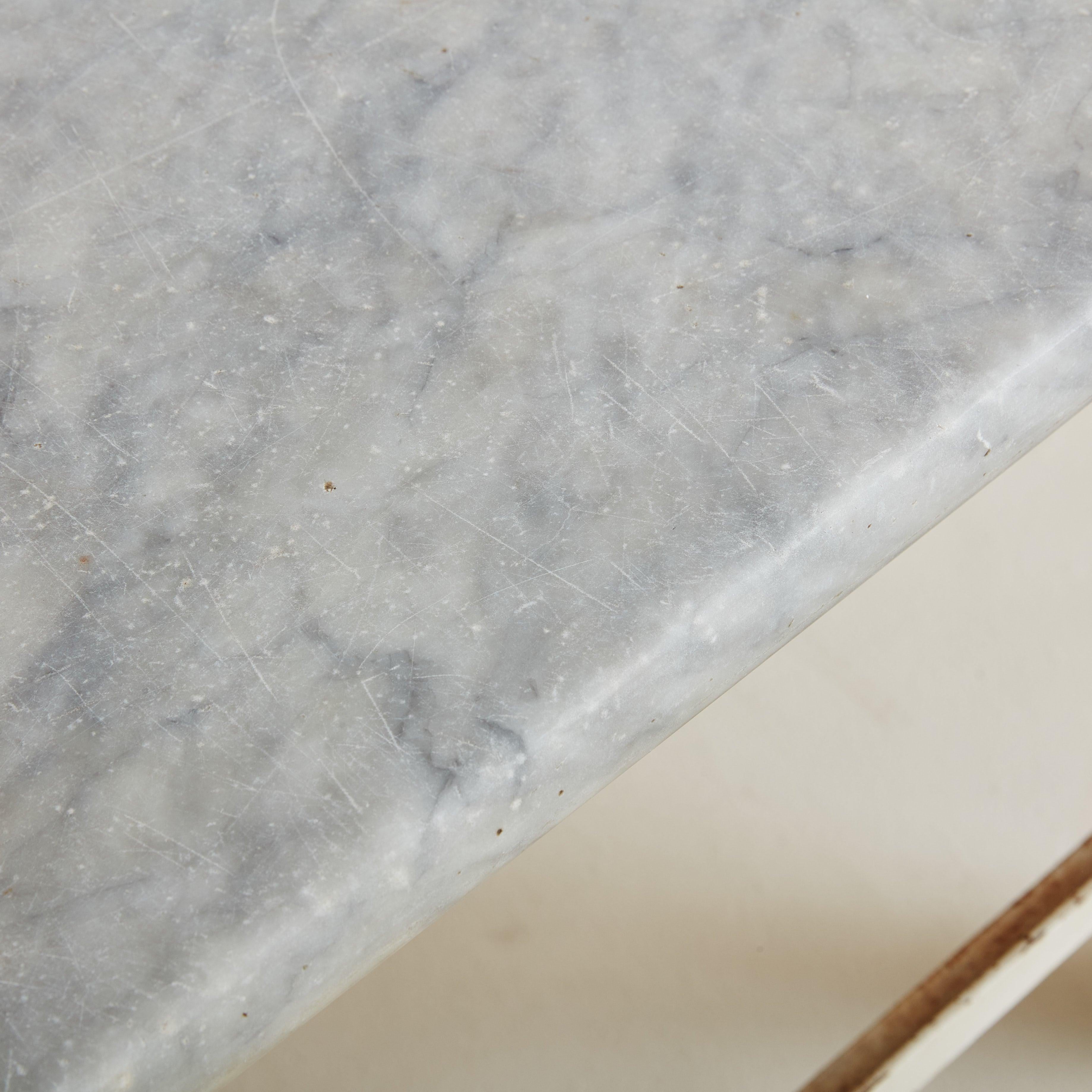 Italian Grey Marble Top Kitchen Island with Cream Metal Base, Italy Early 20th Century