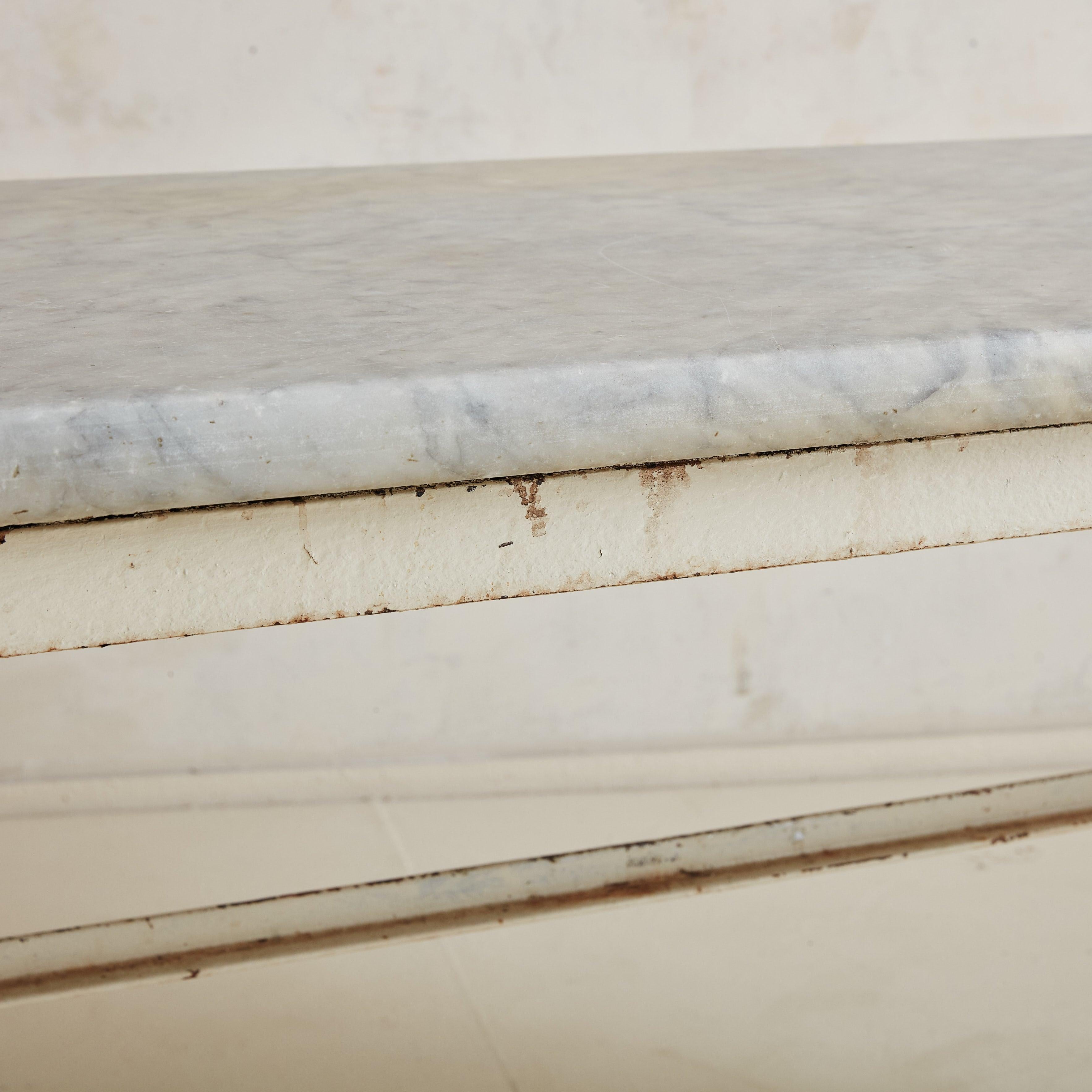Grey Marble Top Kitchen Island with Cream Metal Base, Italy Early 20th Century 1