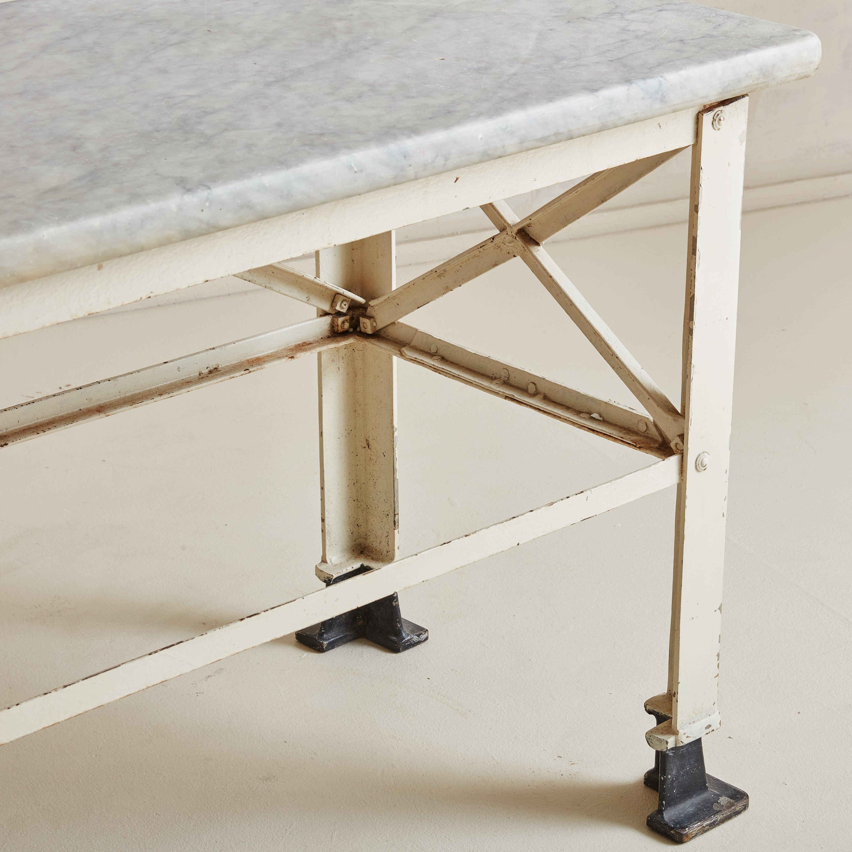 Grey Marble Top Kitchen Island with Cream Metal Base, Italy Early 20th Century 2