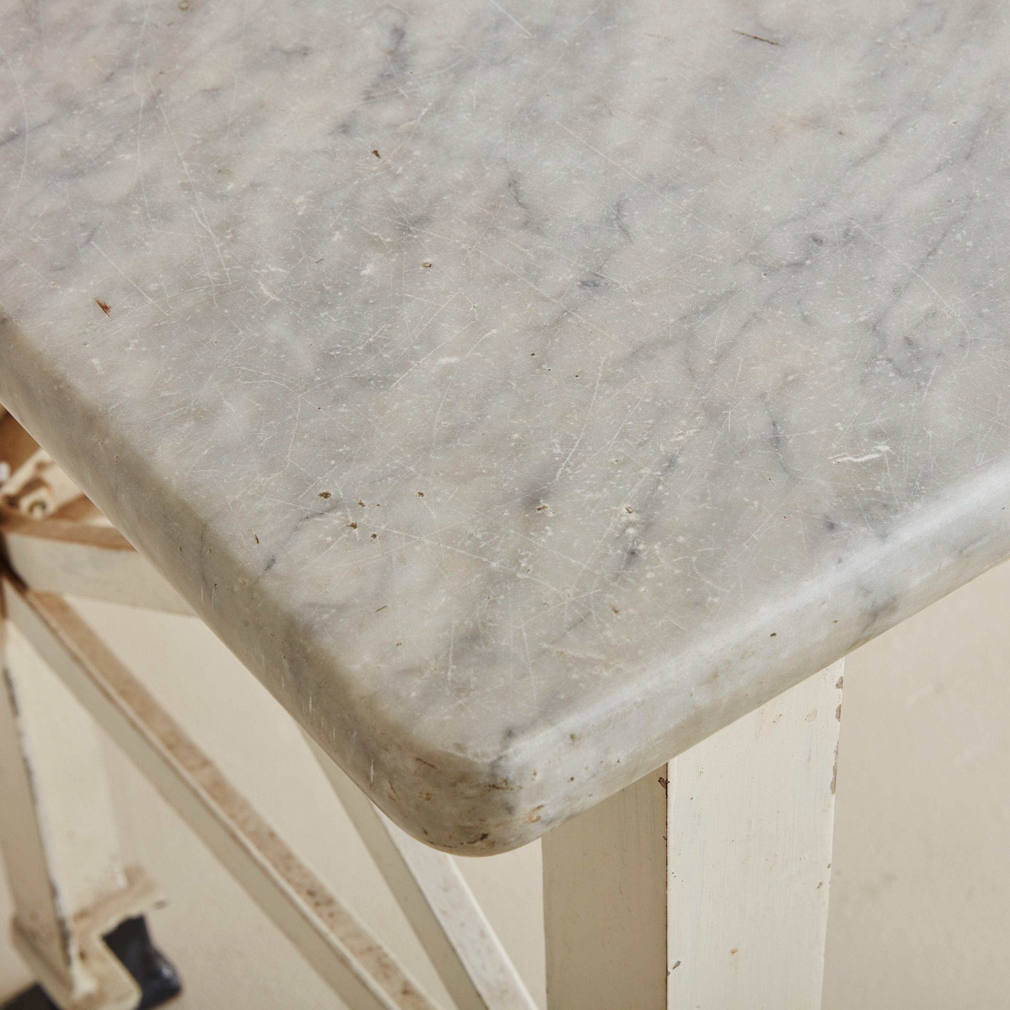 Grey Marble Top Kitchen Island with Cream Metal Base, Italy Early 20th Century 3