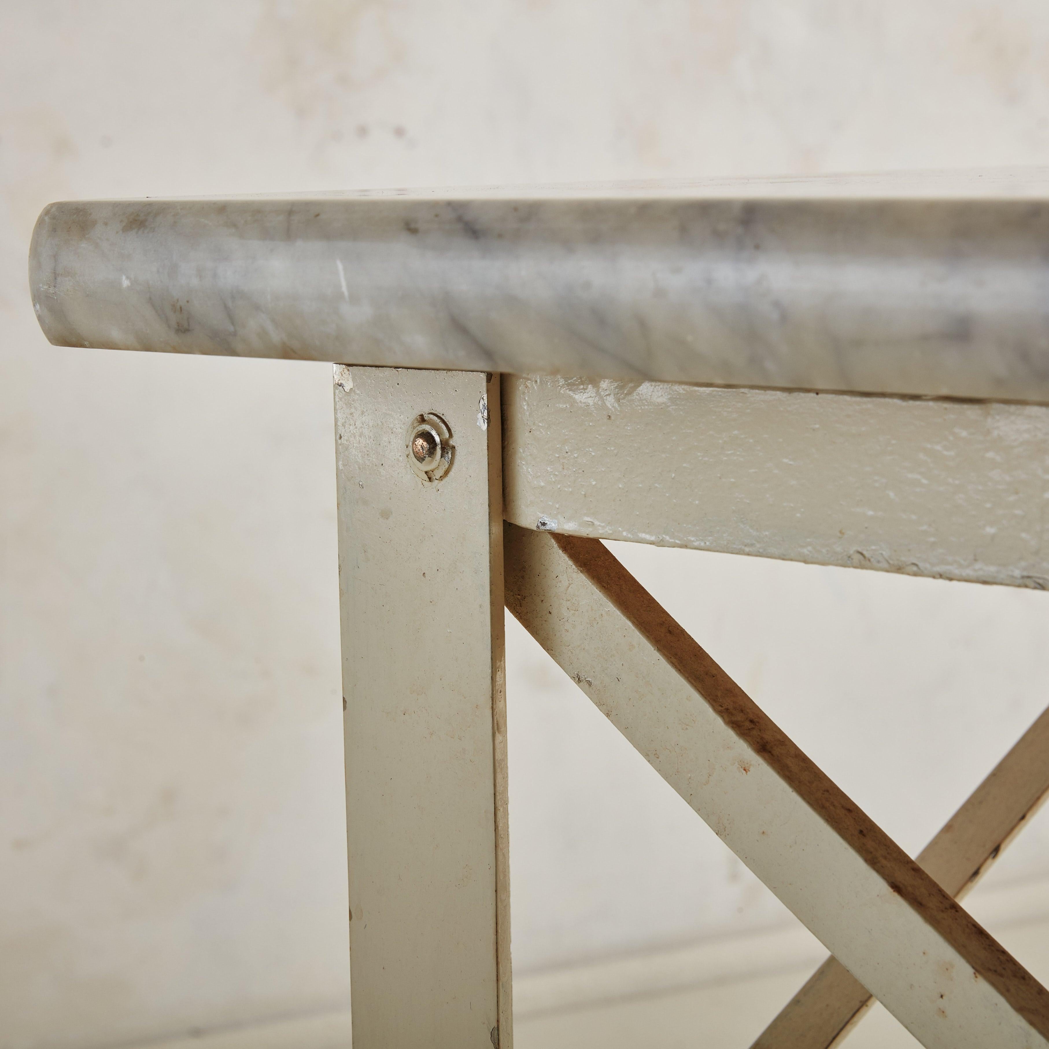 Grey Marble Top Kitchen Island with Cream Metal Base, Italy Early 20th Century 4