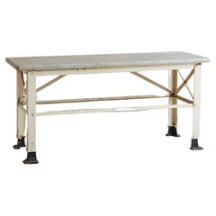 Grey Marble Top Kitchen Island with Cream Metal Base, Italy Early 20th Century