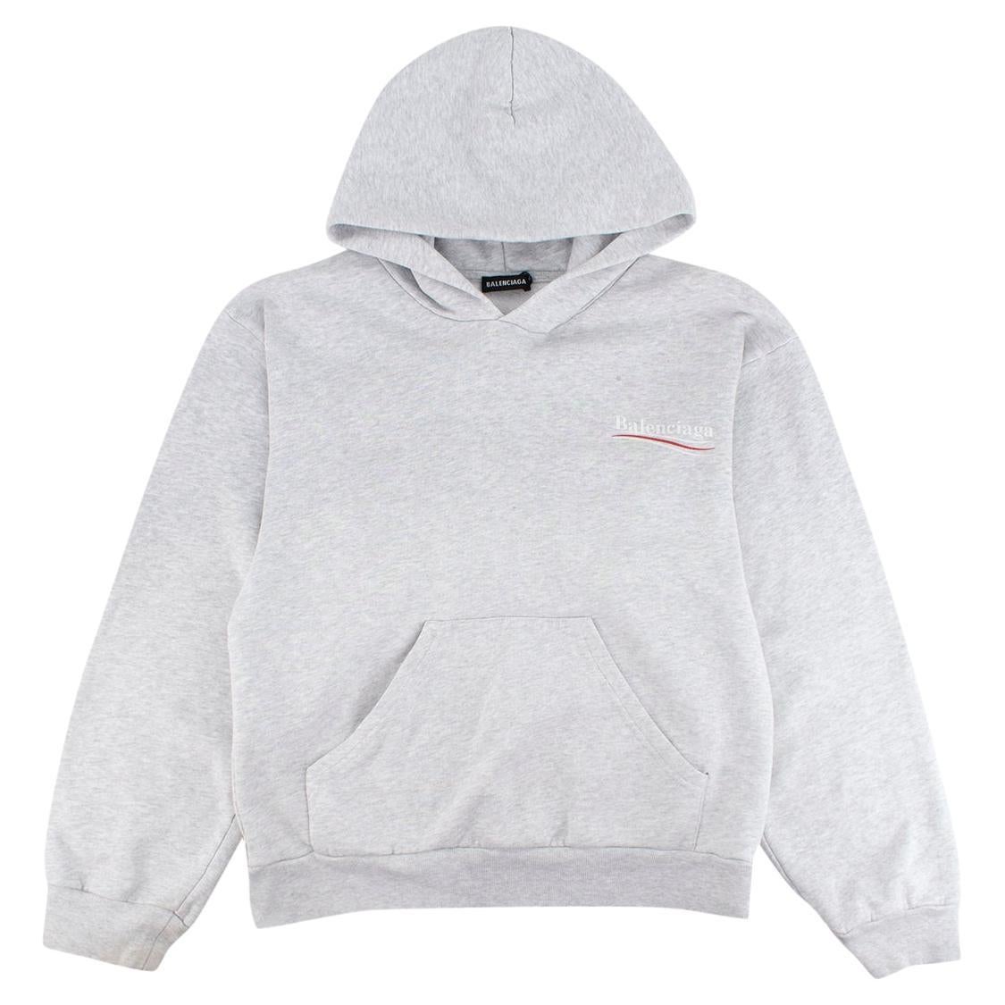 Grey Marl Cotton Jersey Logo Hoodie For Sale