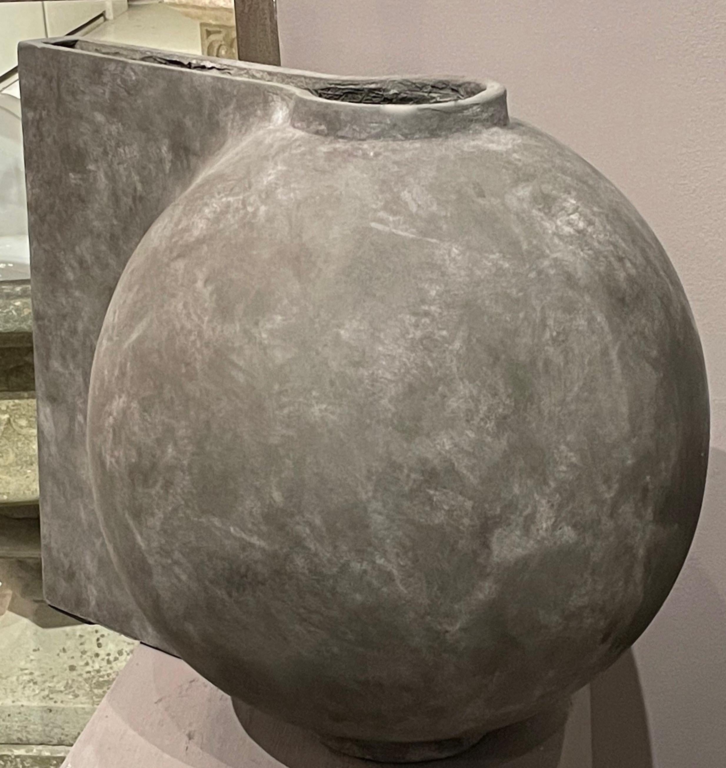 Chinese Grey Matte Glaze Large Off Center Handle Vase, China, Contemporary