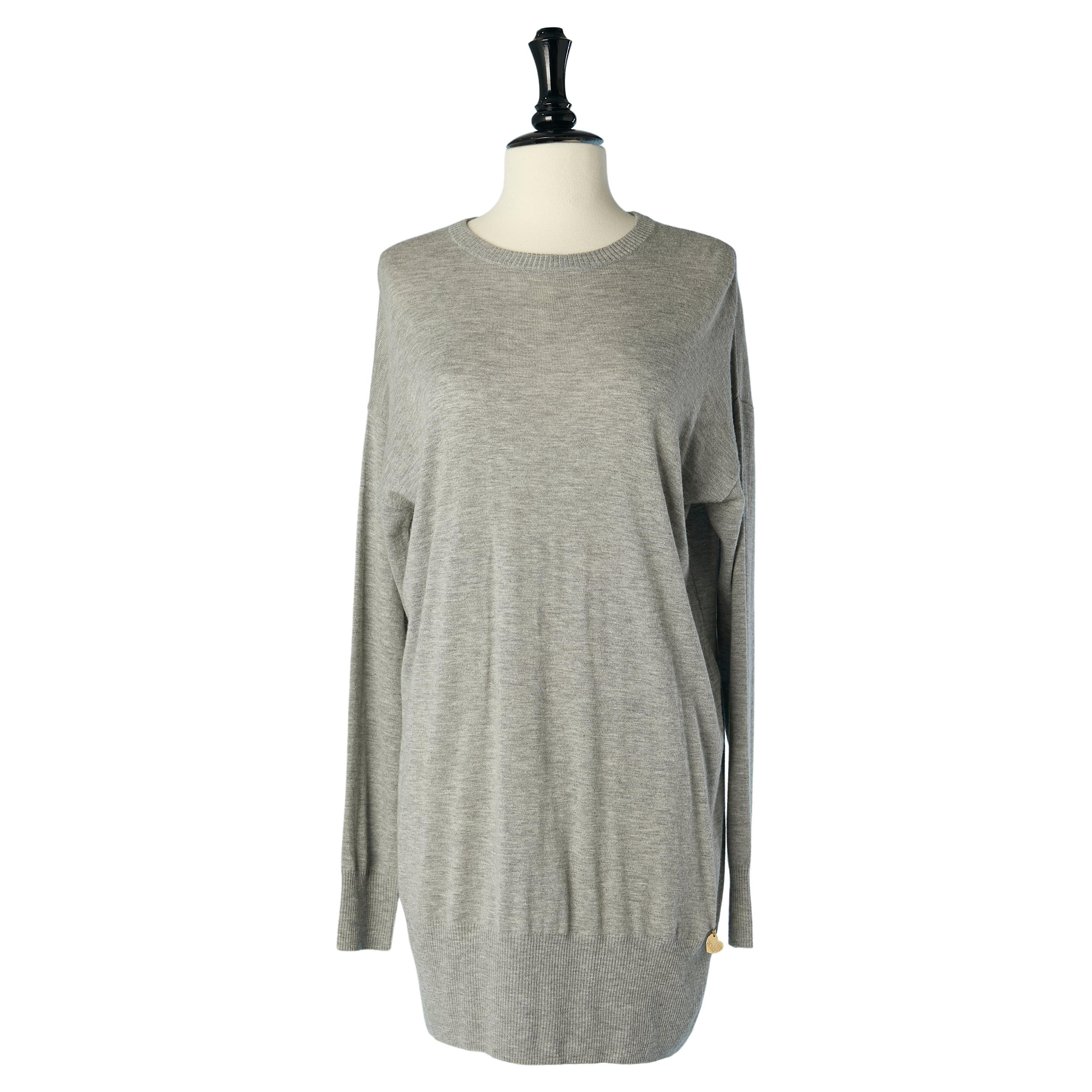 Grey maxi sweater with black knit bow in the middle back LOVE MOSCHINO